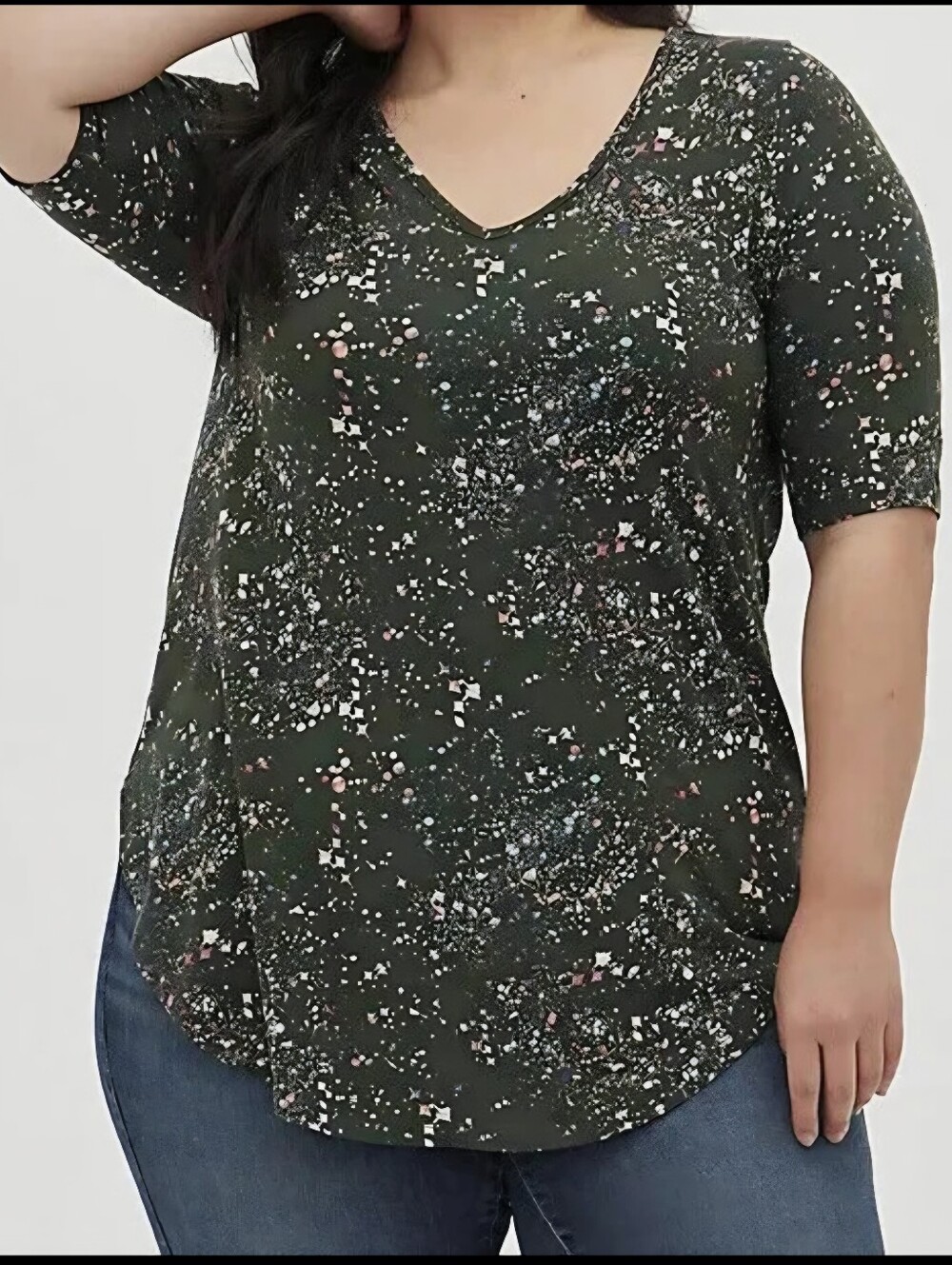 18 /20 Torrid V Neck Super Soft Olive Green Splatter Short Sleeve Tunic